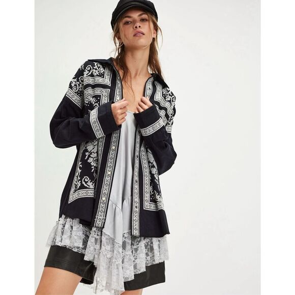 Free People Tops - Free People Lace Embroidered Denim Buttondown Shirt